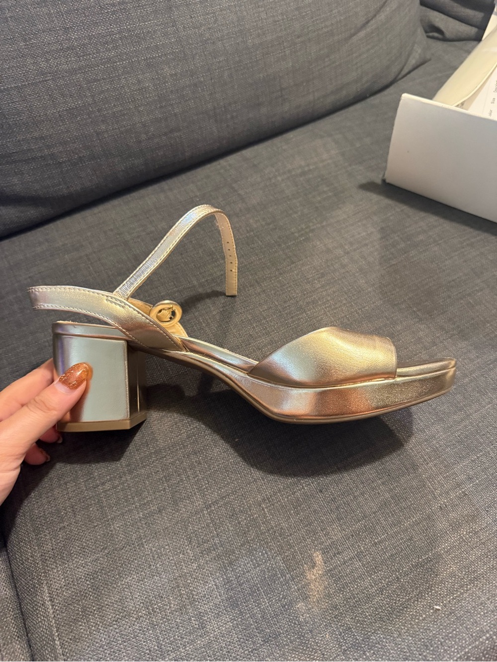 Anne Klein Metallic Gold Slingback Block Heel Sandals